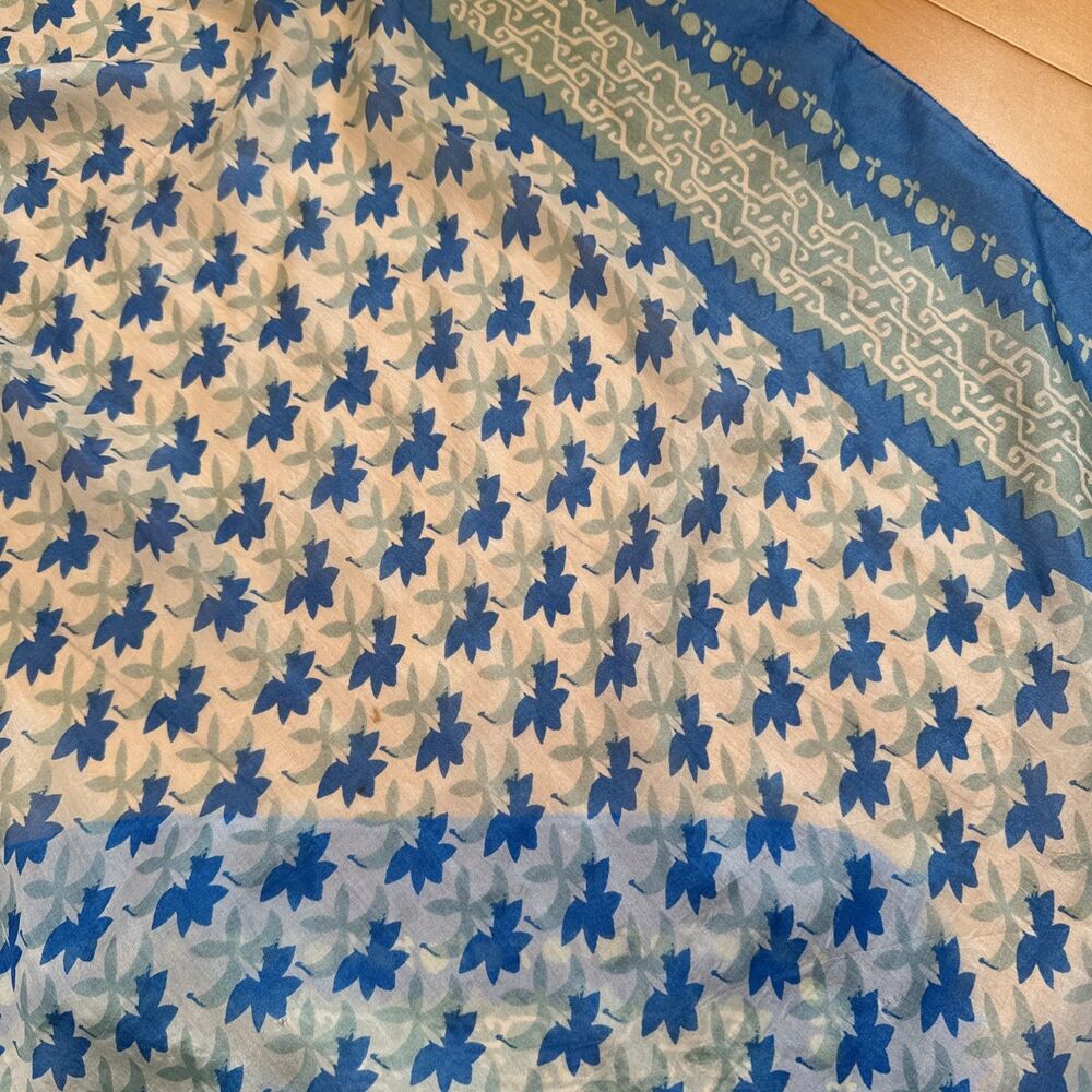 BLUE SILK SCARF Rockflowerpaper 100% Silk Long Scarf With Floral Pattern - Picture 8 of 9